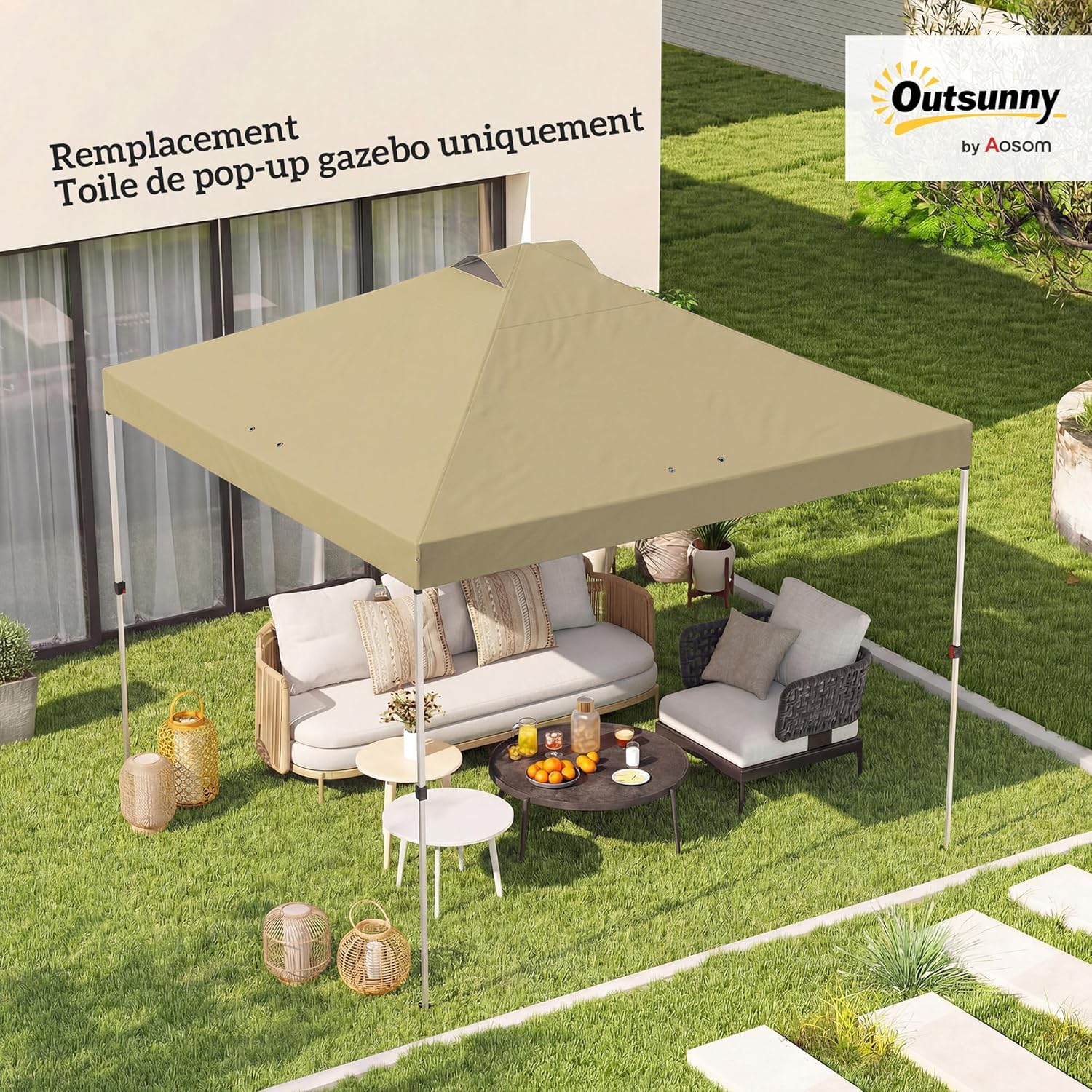 Thumbnail 1 de Outsunny Toile de Rechange pour Tonnelle 3 x 3 m – crème, UV50+, avec double ventilation et drainage