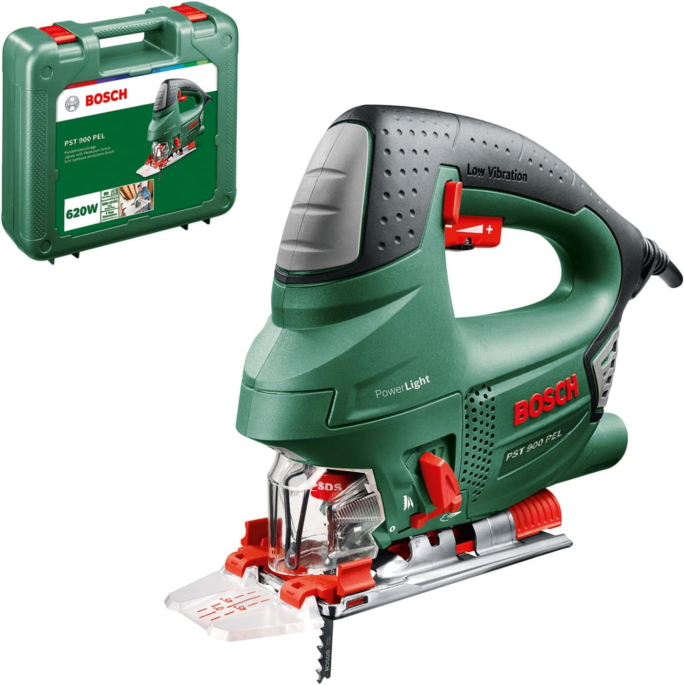 Detalle de Bosch PST 900 PEL sticksåg, 620 W med CutControl och 500–3 100 slag/min