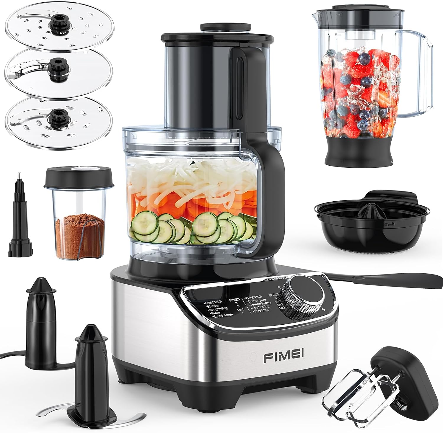 Detalle de FIMEI Multifunctional Food Processor 1300W (3 speeds + pulse) with 3.5L chopper, 1.5L blender, slicer & citrus juicer