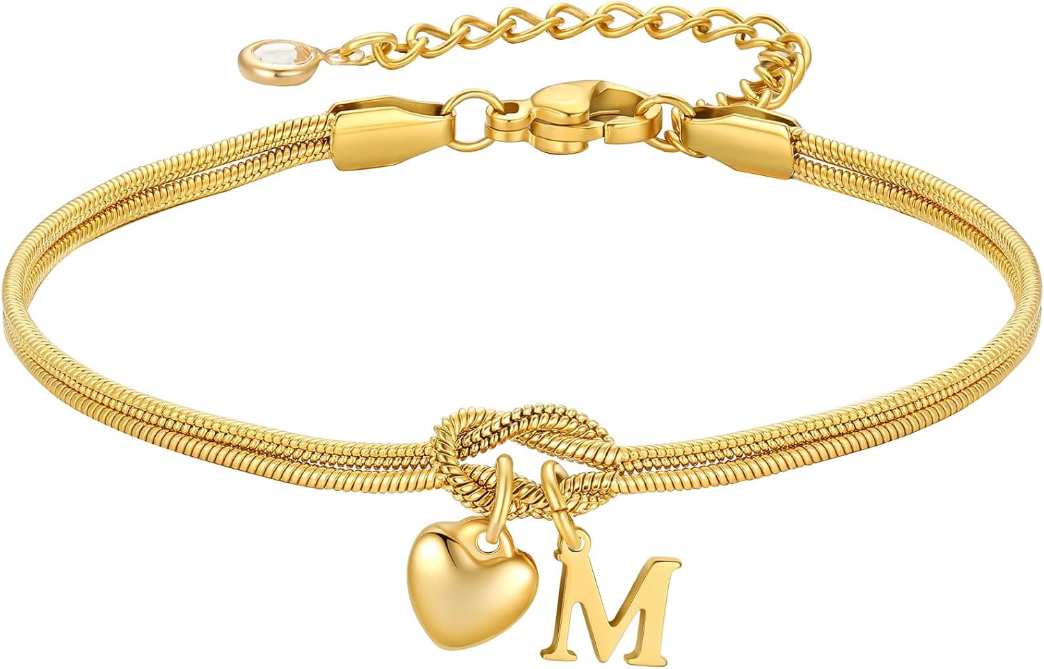 Detalle de TINGN Goldfarbenes Liebesknoten-Armband für Damen & Mädchen mit personalisierten Buchstaben und Herz-Anhänger (18K vergoldet)