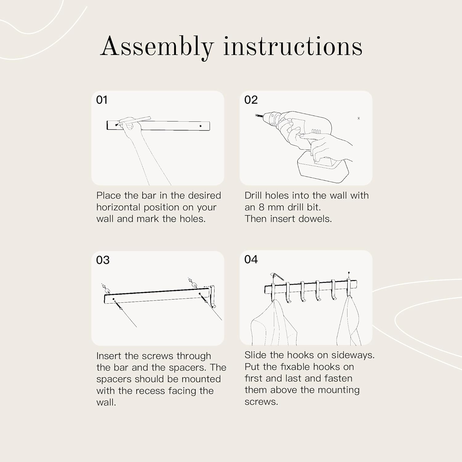 Detalle 2 de Designfactory Hamburg Coat Hooks Wall Mounted – 80 cm Matte White