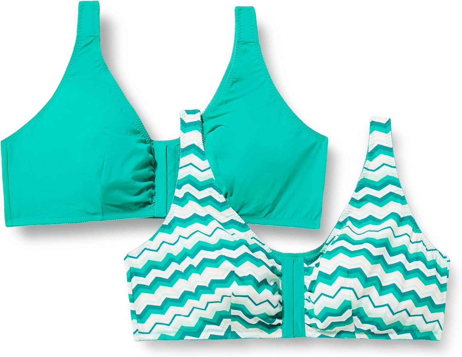 Detalle de Ulla Popken Bustier 2er-Pack Großgrößen – Zackenmuster & Uni, Vorderverschluss, Still-BH geeignet