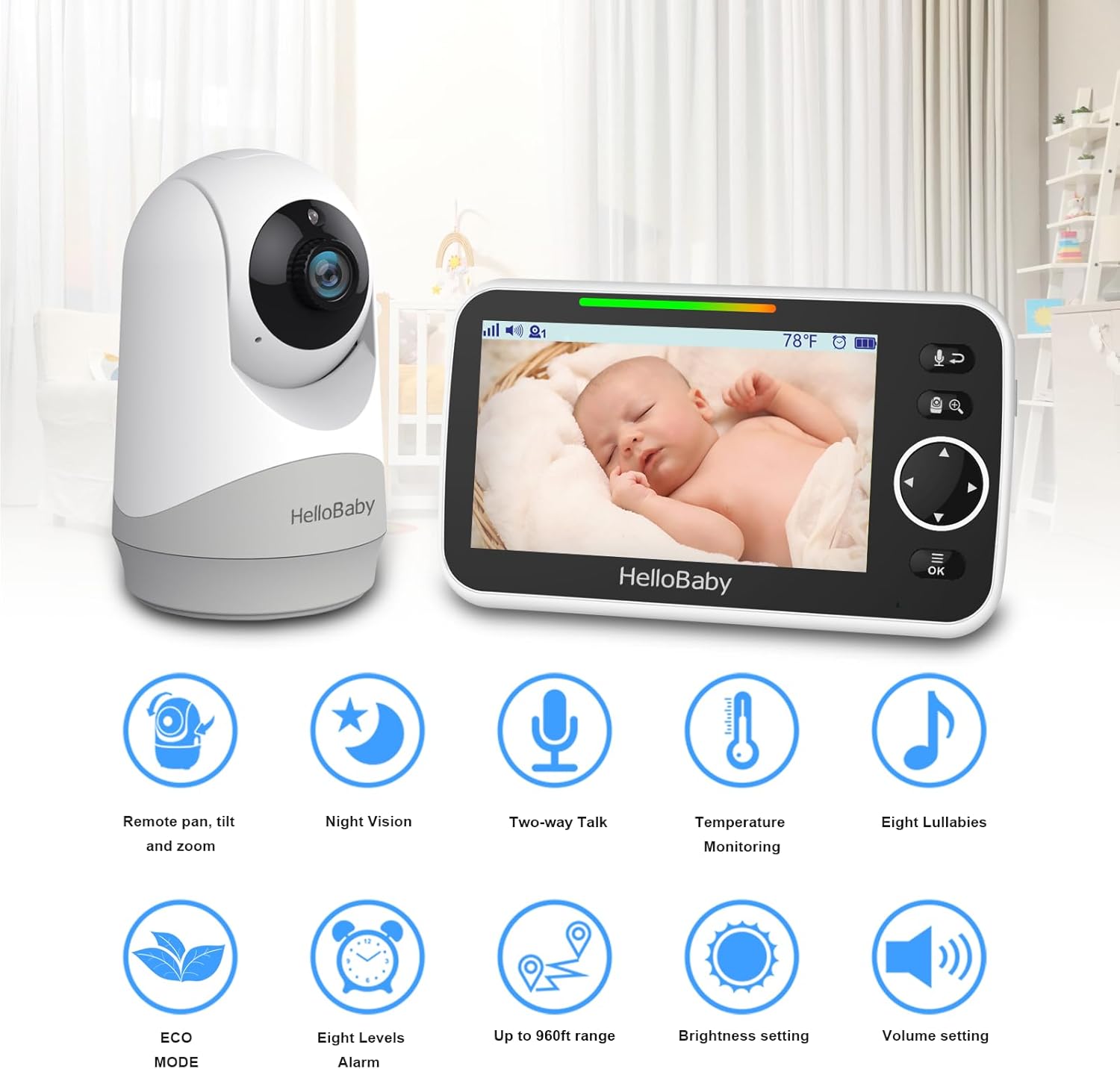 Thumbnail 1 de HelloBaby Monitor with Camera 5" screen, 3500mAh battery