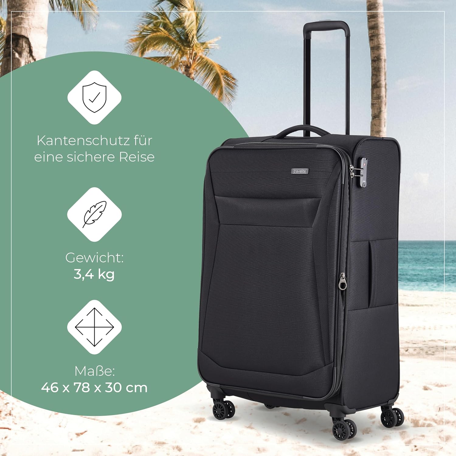 Detalle de Travelite Chios 78 cm Weichschale Koffer – 90–97 L, Dehnfalte, Kantenschutz, TSA-Schloss