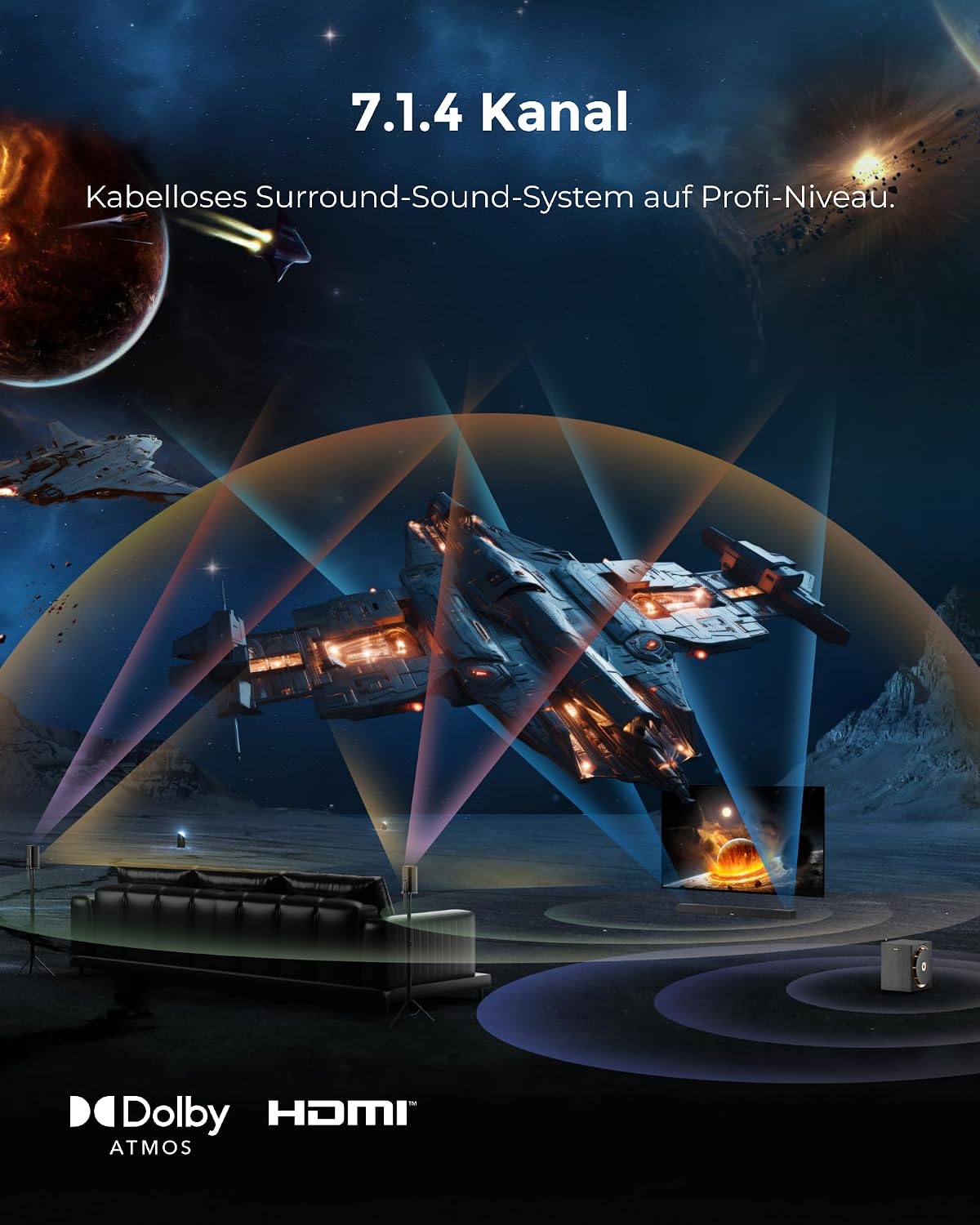 Thumbnail 1 de ULTIMEA Skywave X60 7.1.4ch: Kabelloses Surround-System mit Dolby Atmos, 840 W, GaN-Verstärker und 4K HDR Pass-Through
