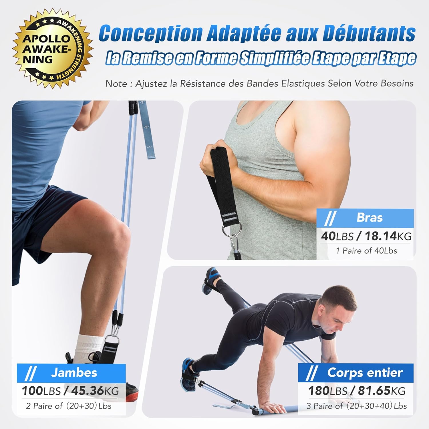 Thumbnail 1 de ALongSong Elastiques Musculation Sport Maison – Kit Barre de Pilates avec 6 Bandes de Résistance et Ancrage de Porte
