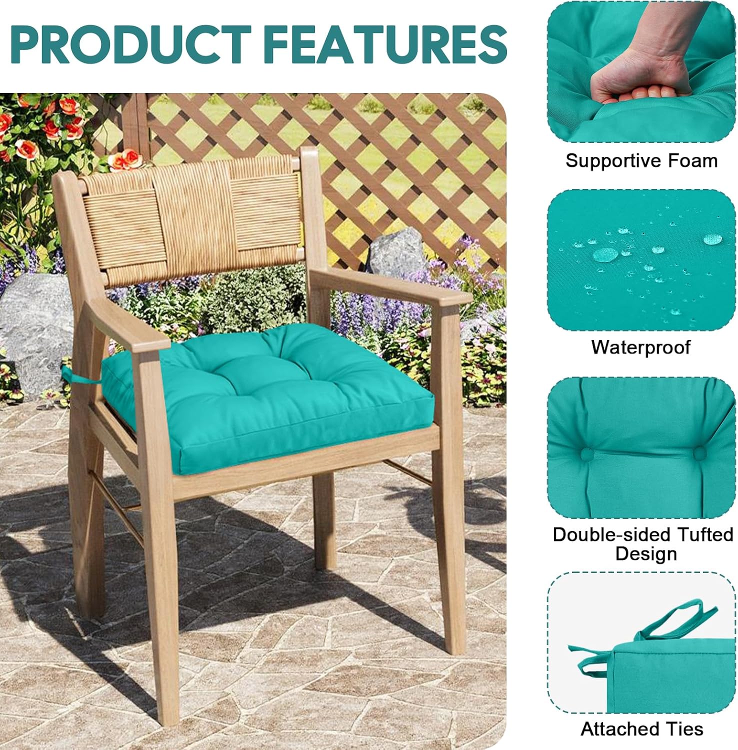 Detalle 2 de PRIMEPATIO Primepatio Outdoor Garden Chair Cushions Set of 2 (8cm thick, waterproof, blue, 45 x 45cm)