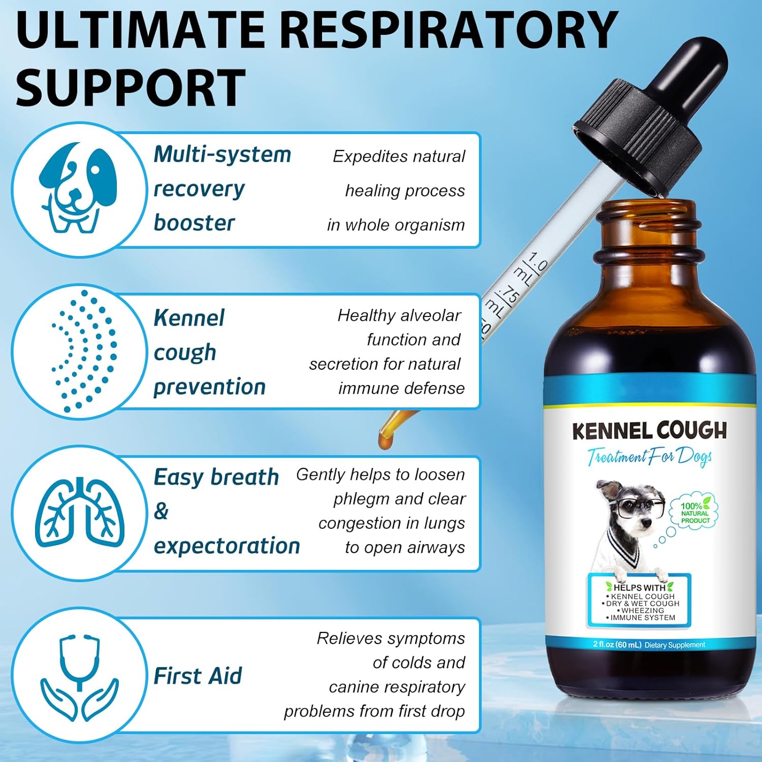 Detalle de Kennel Cough Treatment for Dogs (plant-based drops with ginger, marshmallow root, mullein & elderberry)