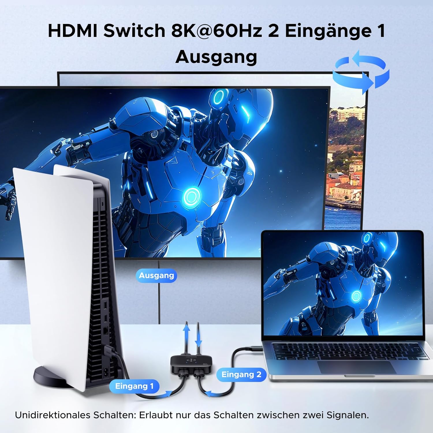 Detalle 2 de UGREEN HDMI Switch 8K60Hz 2 In 1 Out HDMI