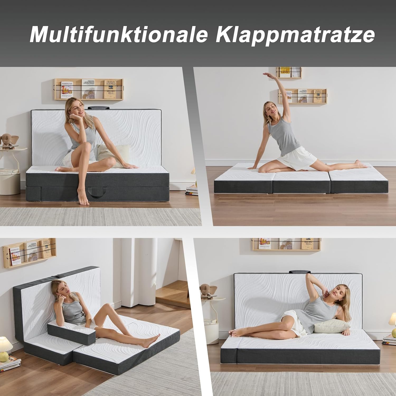 Detalle de Twirest Klappmatratze 4-teilig, 120 x 195 x 15 cm – Gästematratze klappbar mit waschbarem Bezug