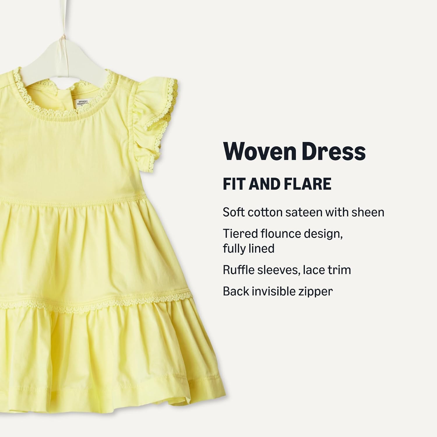 Detalle de Amazon Essentials x Sofia Grainge Toddlers and Baby Girls' Woven Cotton Sateen Fit & Flare Casual Dress