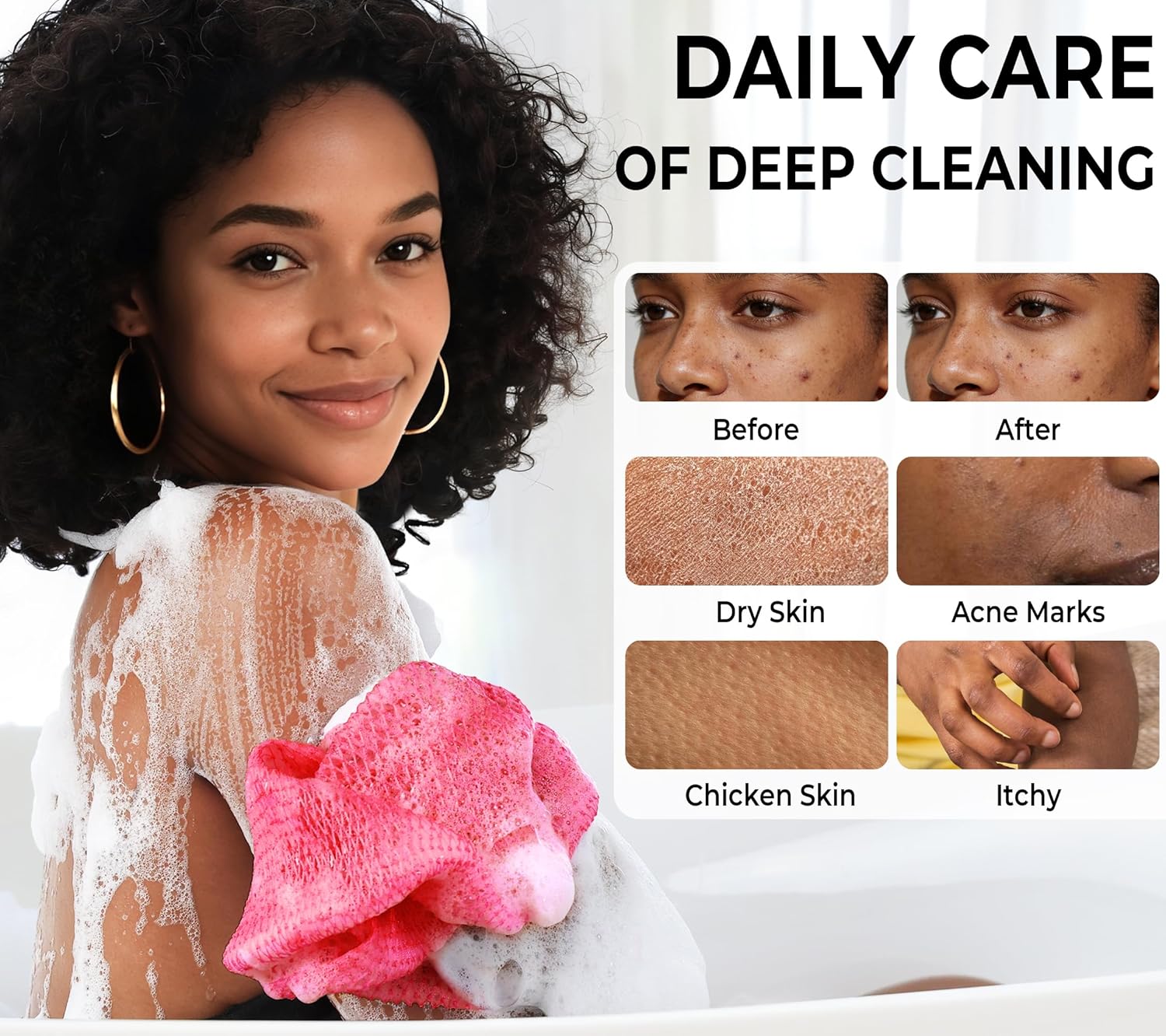 Detalle de African Net Sponge Authentic - 2 Pieces Exfoliating Body Scrubber Bath Sponge with Back Reach