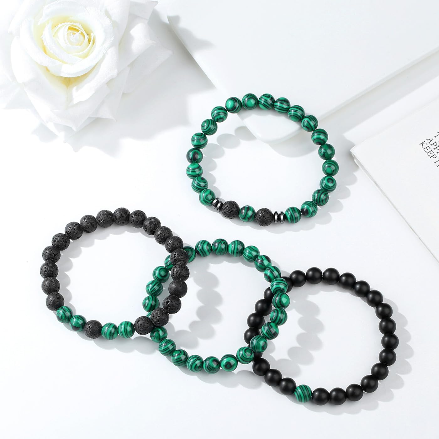 Thumbnail 5 de Sahoottie Men’s Beaded Bracelets – 4pc Tigers Eye 8mm Crystal Stone Set (Elastic, 7.5in) in Gift Box