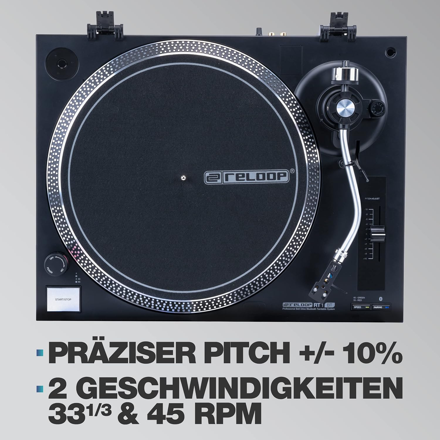 Detalle 2 de Reloop RT-1 BT – gramofon paskowy Bluetooth z wkładką OM Black Ortofon