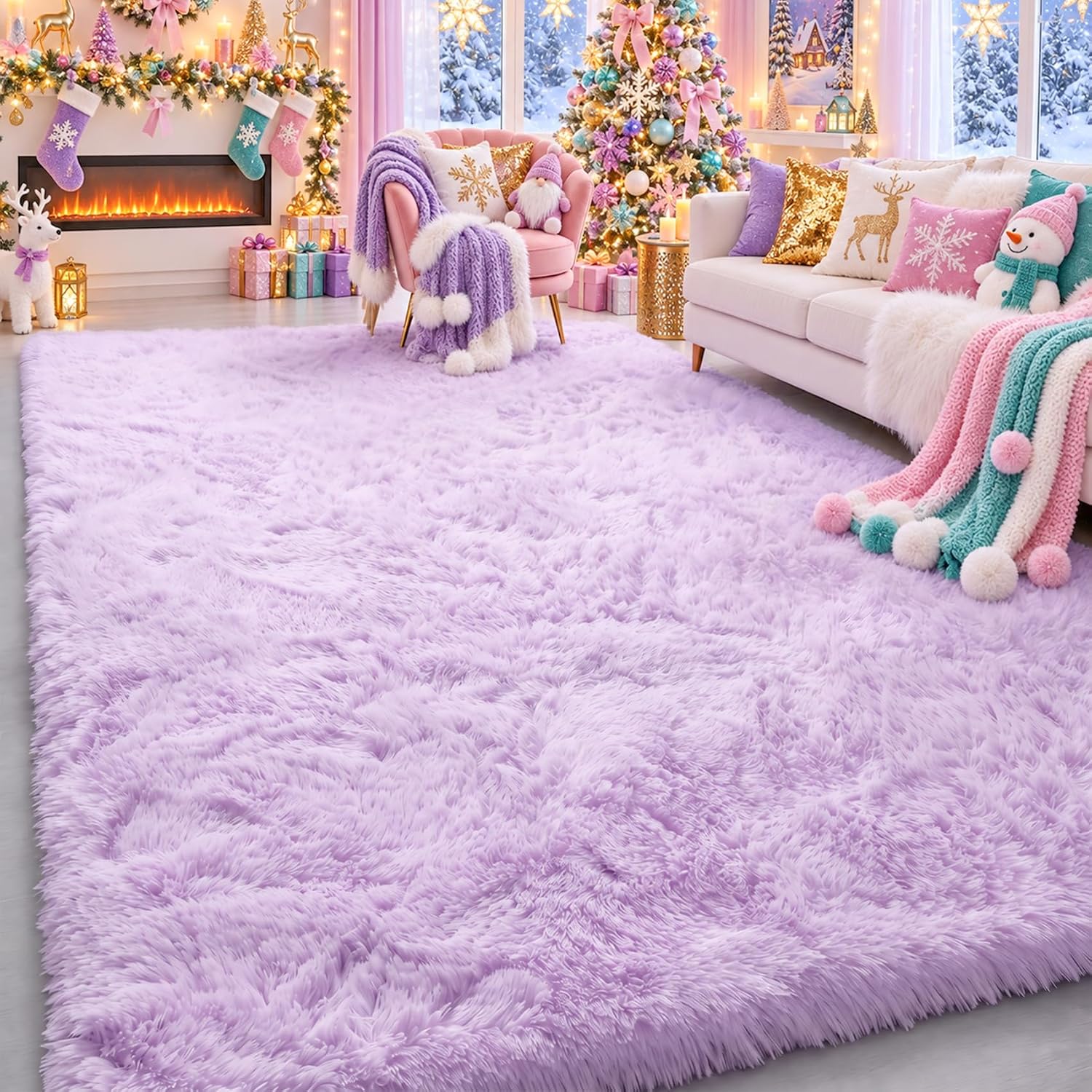 Detalle de PAGISOFE A580 5' x 8' Purple High-Pile Polyester Area Rug