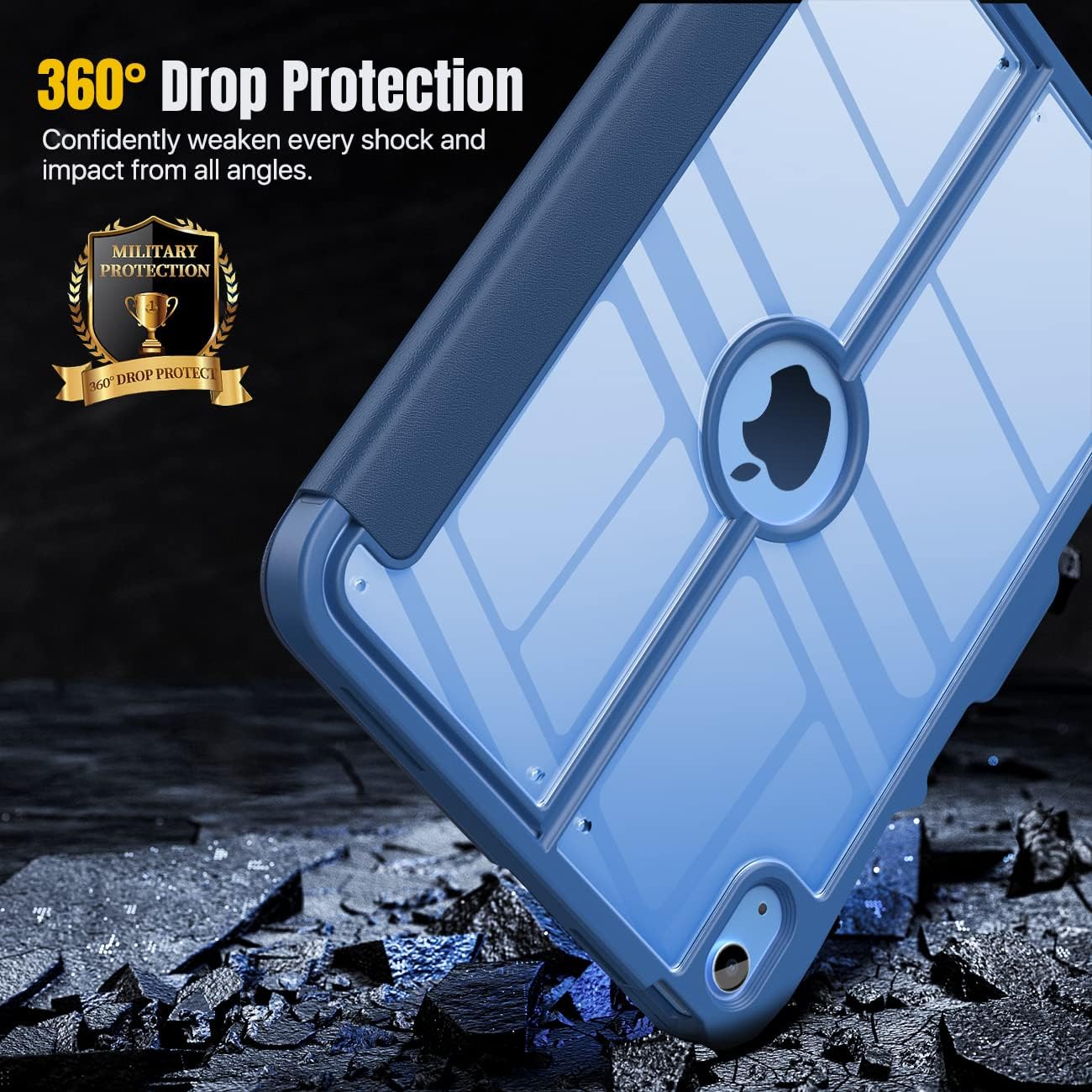 Thumbnail 5 de MoKo iPad 11-inch (A16) & iPad 10.9-inch 2022 case with screen protector, pencil holder and multi-angle stand (Navy Blue)