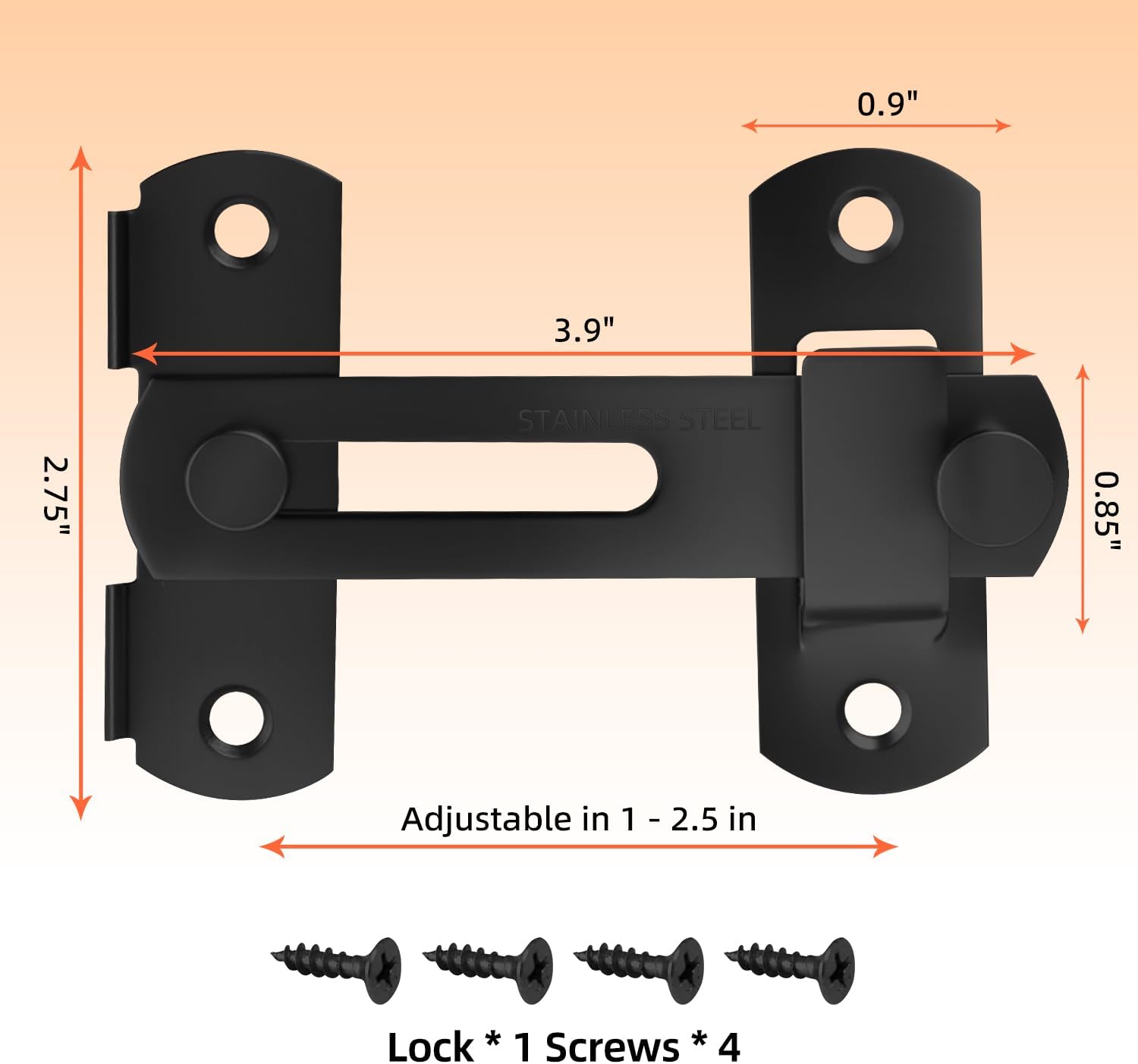 Thumbnail 1 de Croerw 4 Zoll klappbarer Schiebetürriegel (Schwerlast) für Privatsphäre, matt-schwarz – 4 Stück