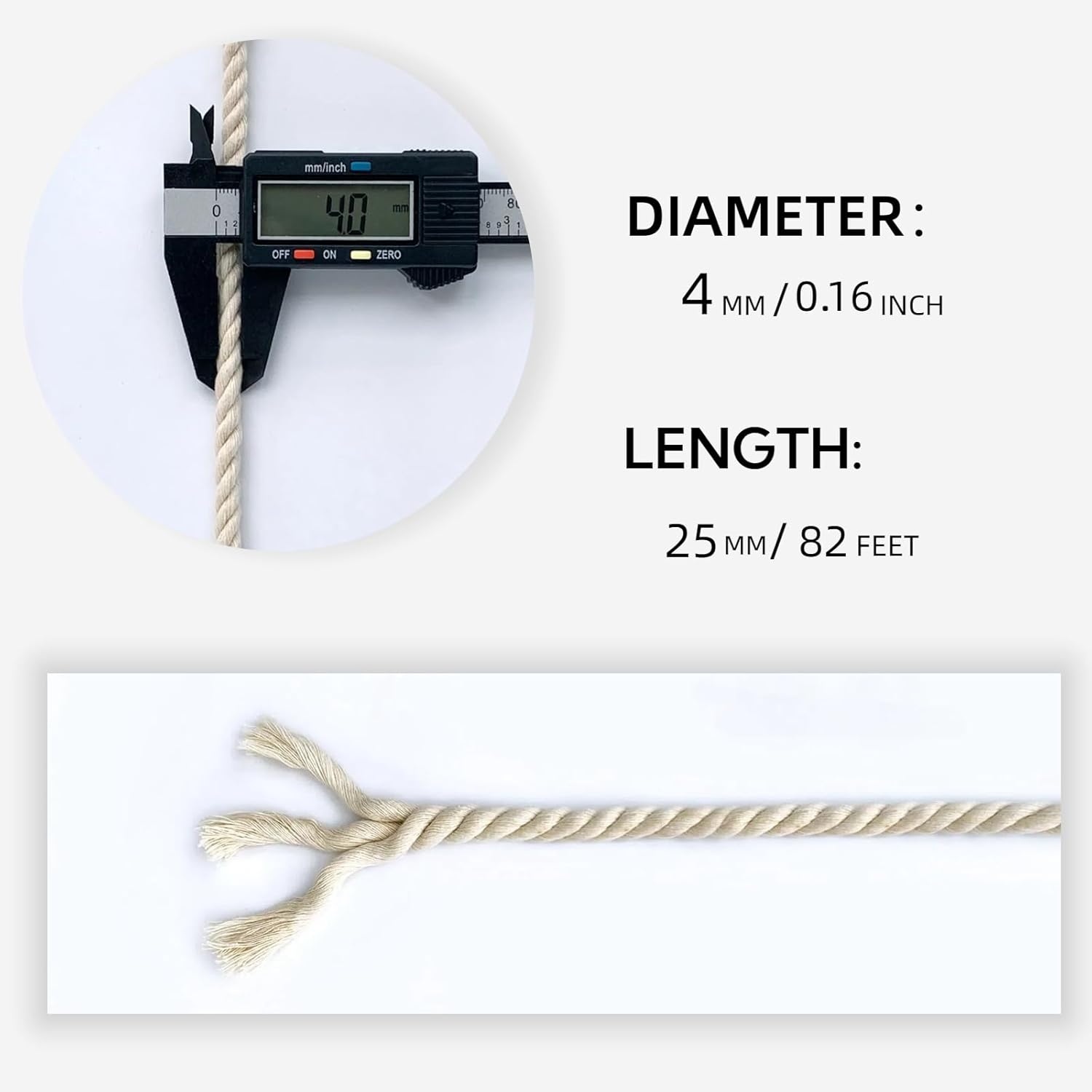 Thumbnail 1 de Nissary 4mm Thick White Cotton Rope (25m) for macramé, plant hangers and DIY crafts