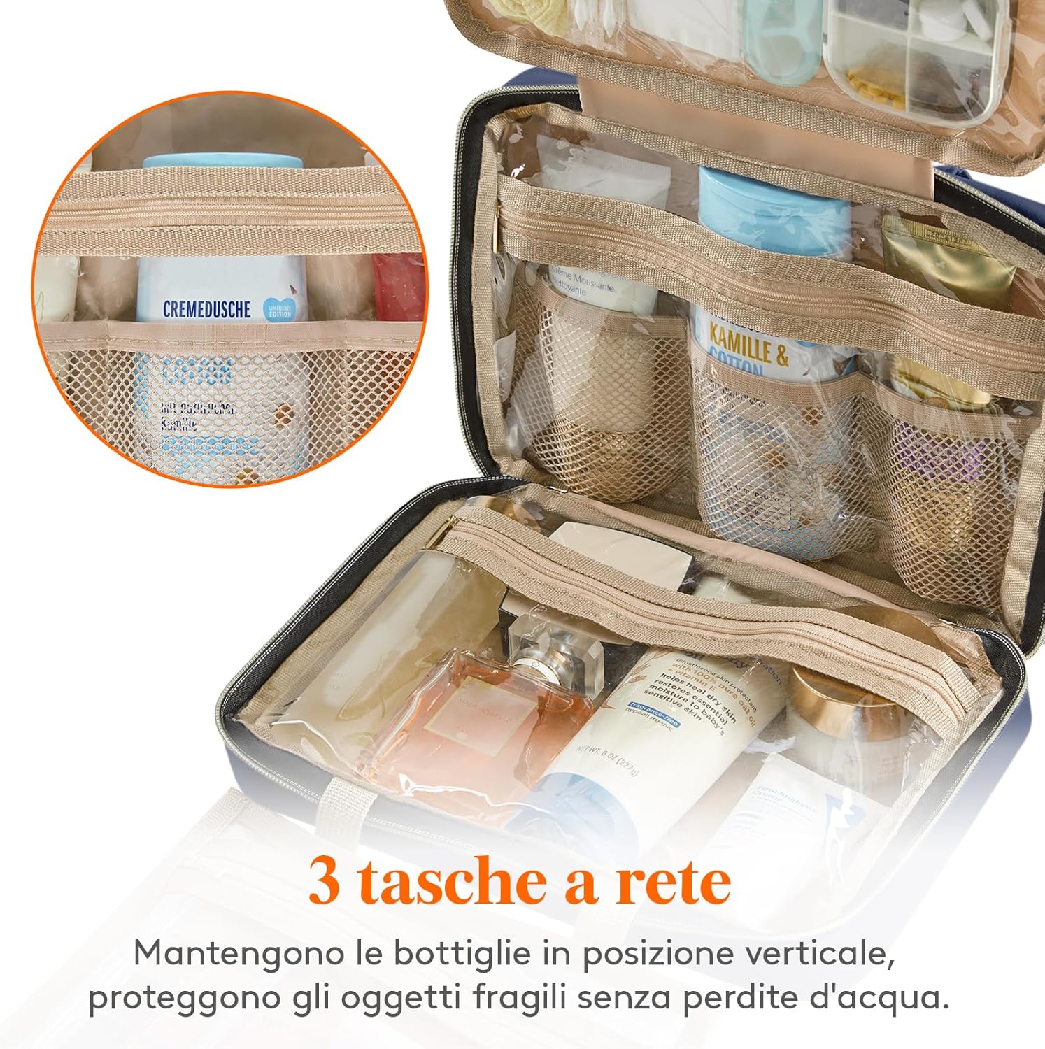 Detalle de Lifewit Beauty Case da Viaggio Donna, Grande – Trousse da Appendere con 4 Scomparti Trasparenti