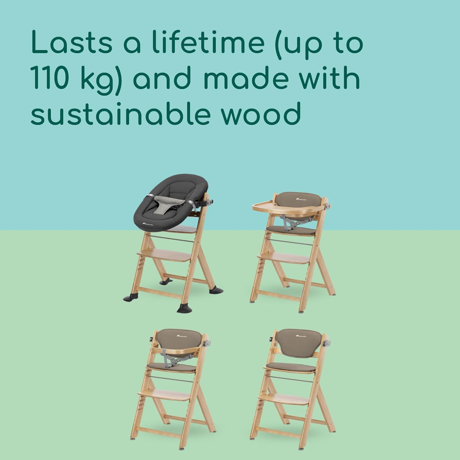 Detalle de Bebeconfort Timba 2 with Cushion: Evolutive wooden high chair for 6 months to 110 kg