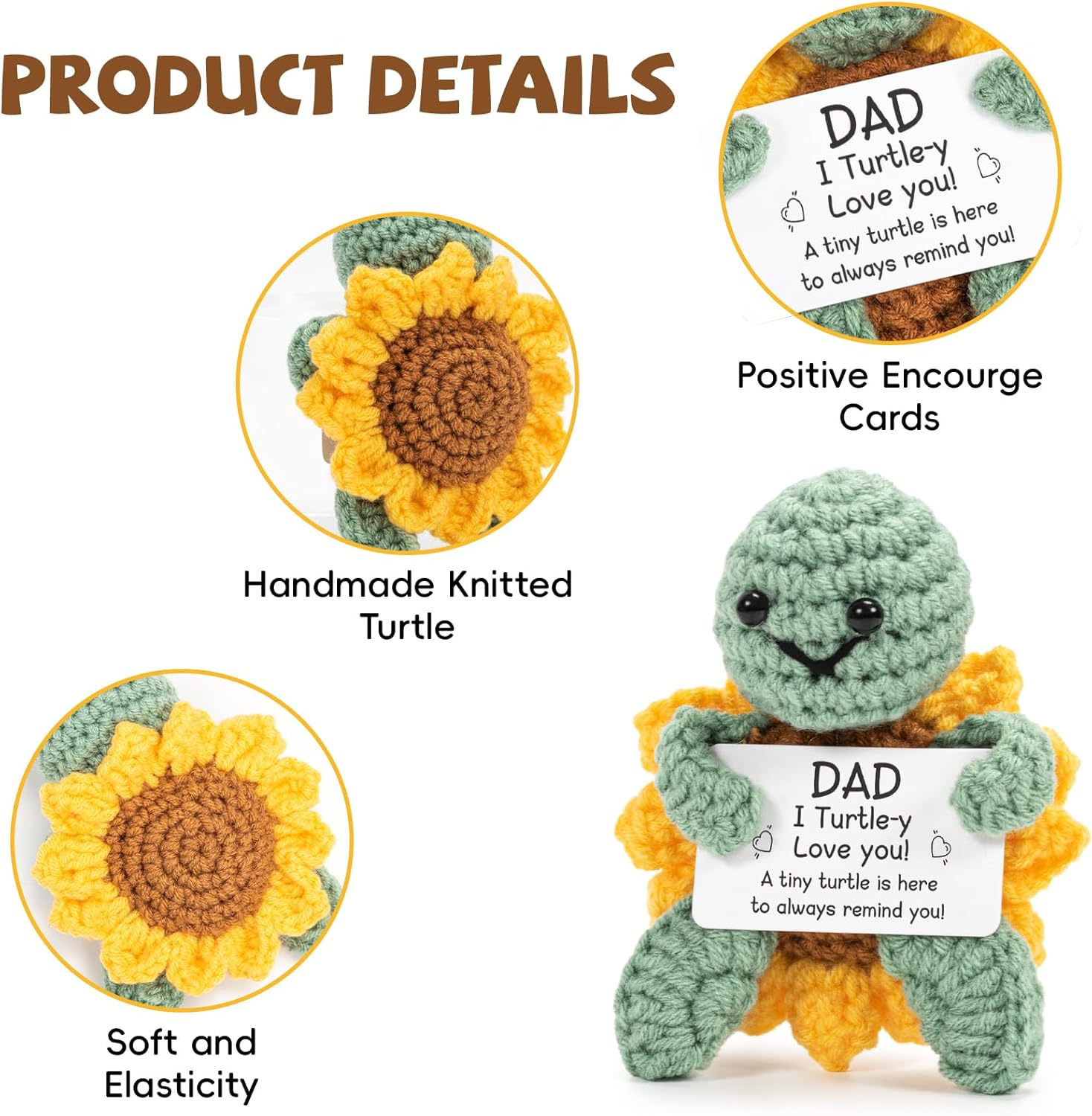 Detalle de Bafiwu Handmade Crochet Turtle – Positive Gift for Dad (Father's Day, Birthday, Christmas)