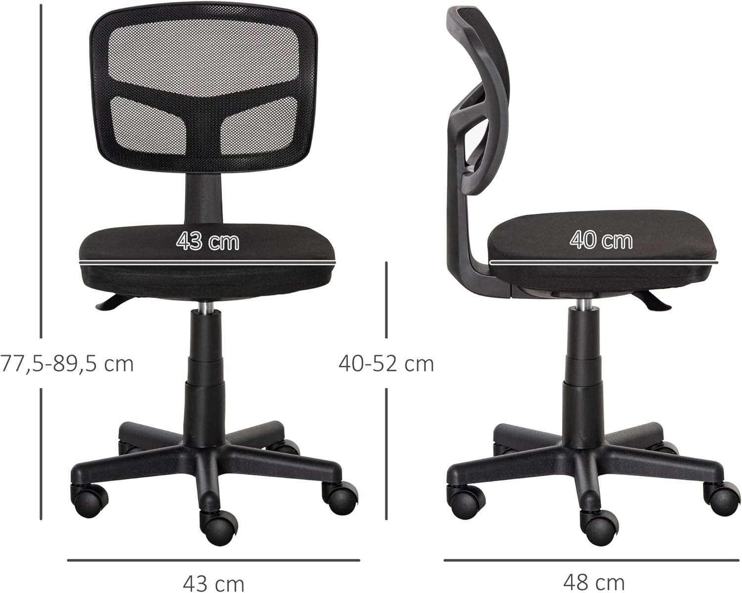 Detalle 1 de Vinsetto Chaise bureau sans accoudoirs 40–52 cm