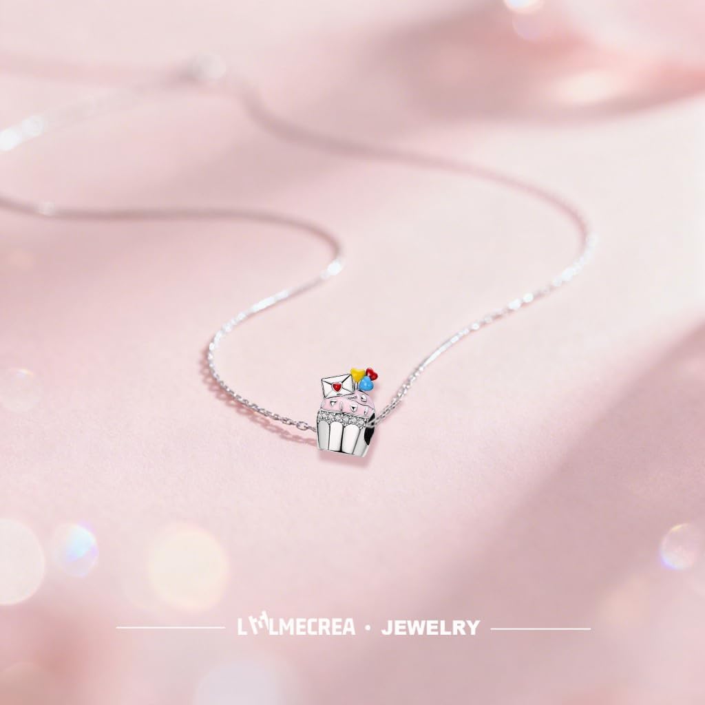 Detalle de LMLMECREA Charms Anhänger 925 Sterling Silber – Cupcake-Design, kompatibel mit europäischen Armbändern