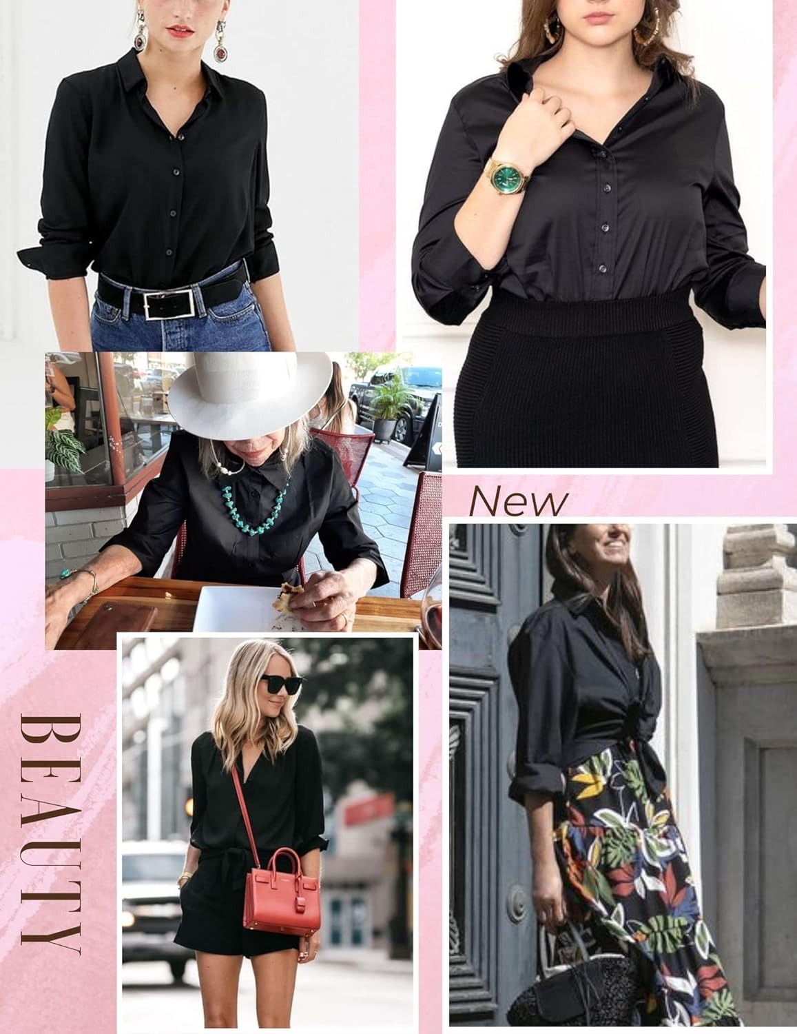 Thumbnail 1 de Hotouch Damen Bluse 3/4 Ärmel Slim Fit Hemd aus Baumwolle – zeitloses Basic Shirt mit Knopf-Leiste