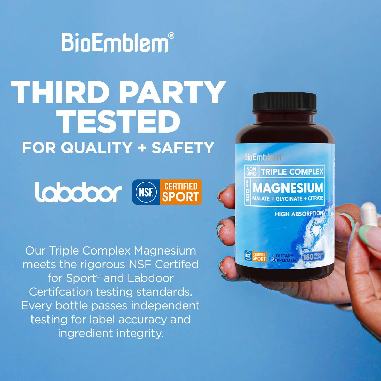 Thumbnail 2 de BioEmblem Triple Magnesium Complex Supplement, 300 mg, 180 Capsules