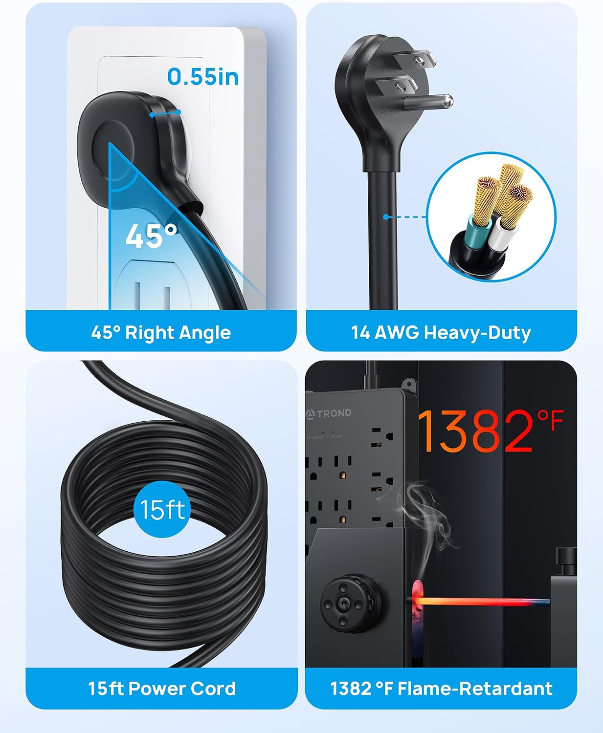 Detalle 2 de TROND Power Bar Surge Protector 15 ft