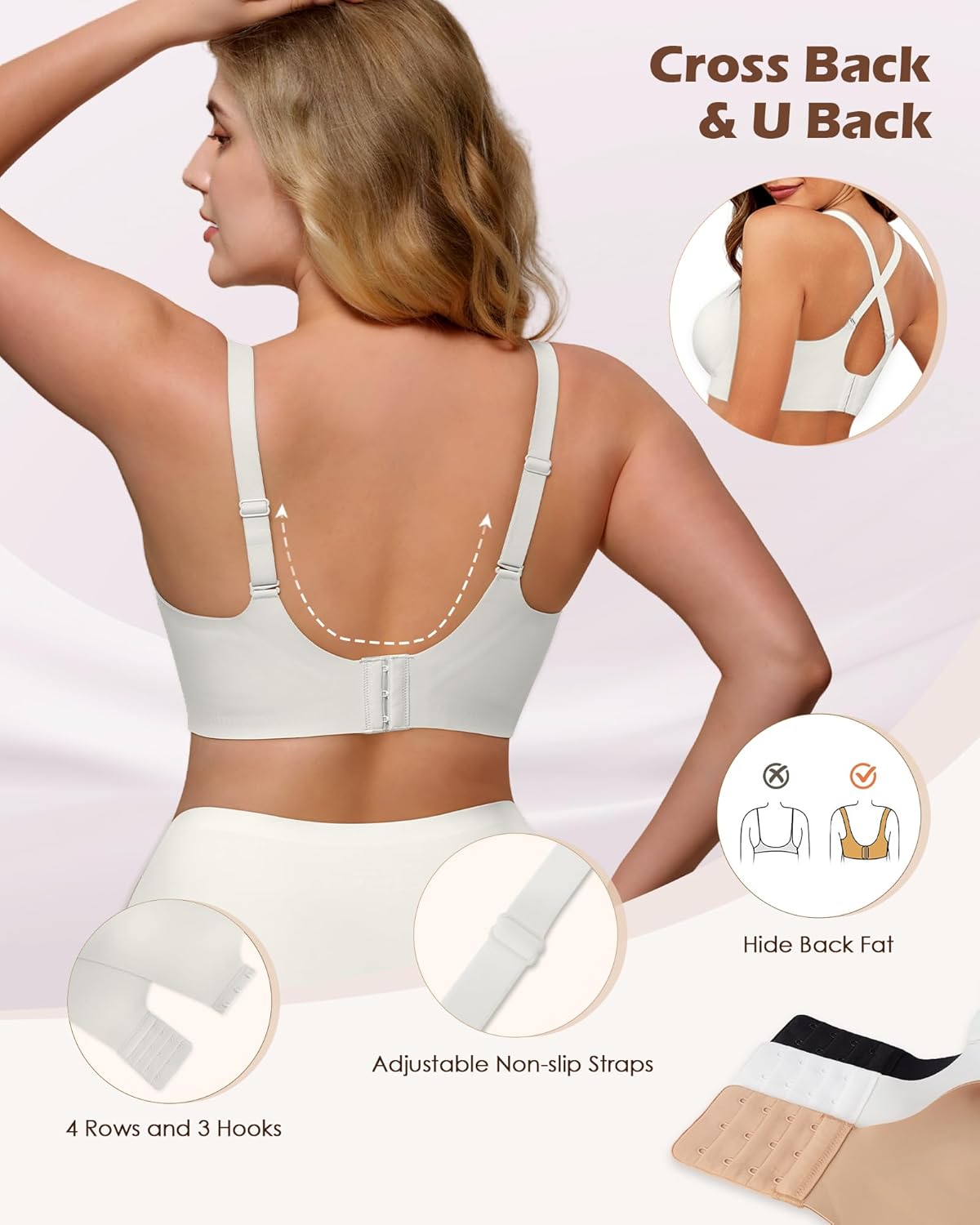 Detalle 2 de As Fairy Women’s Wire-Free V-Neck Seamless Push Up Bralette (Full Coverage, No Underwire)