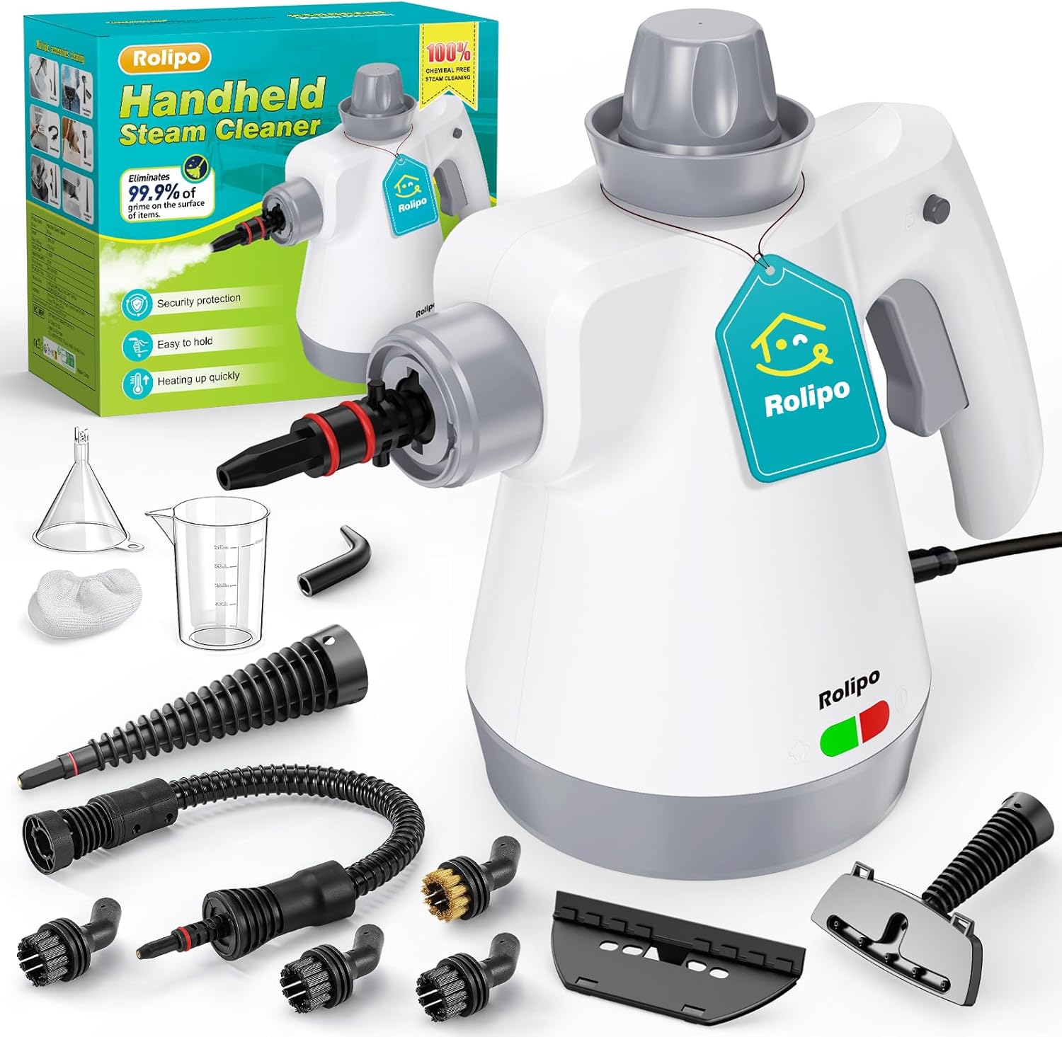 Detalle de Rolipo Dampfreiniger Handgerät mit 12-Teiligem Zubehör – 1050W, 135°C, chemiefrei reinigen
