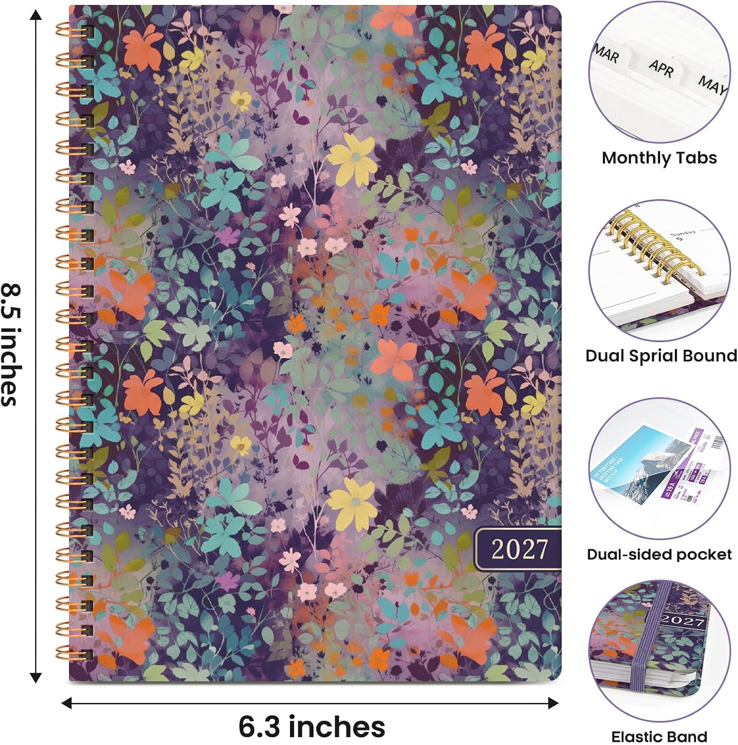 Thumbnail 4 de JEJEGO 2027 Weekly and Monthly Planner, Hardcover Spiral, Lavender Floral