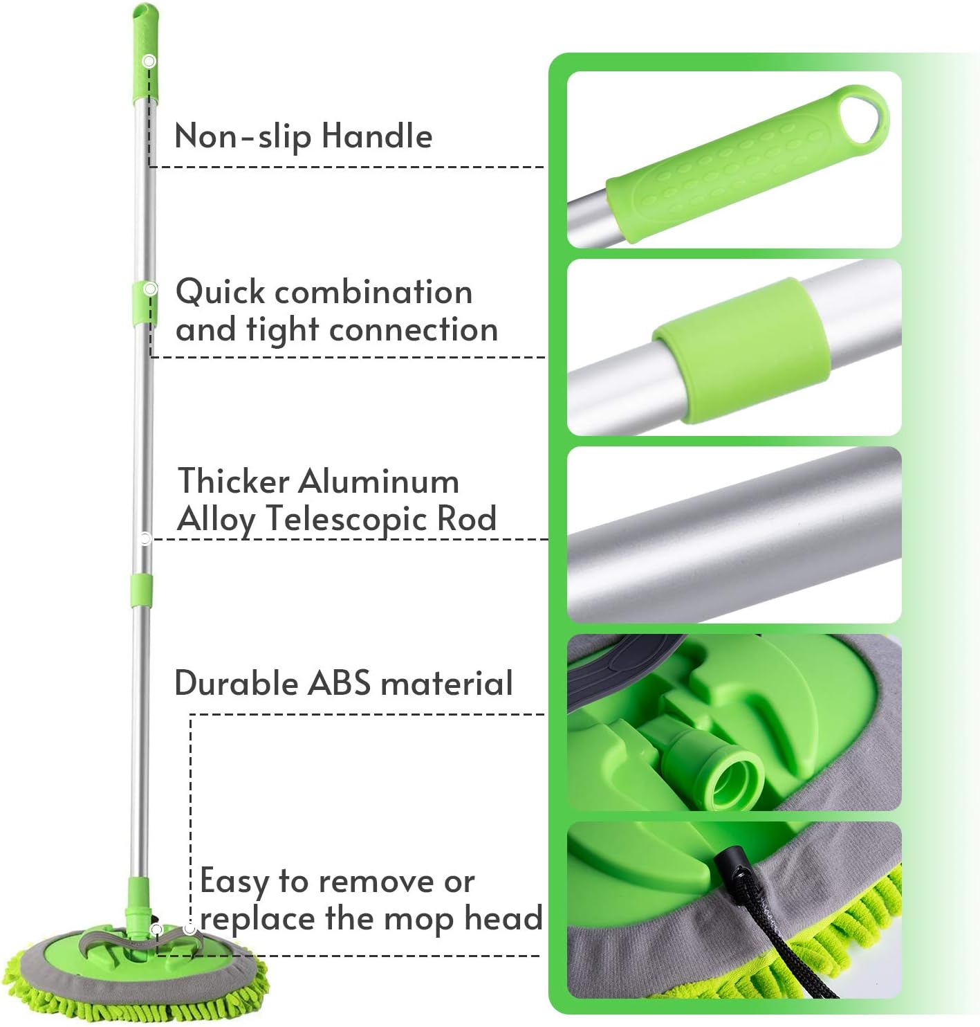 Detalle de Car Cleaning Brush with 21-44" Extendable Pole and Detachable Mop Heads