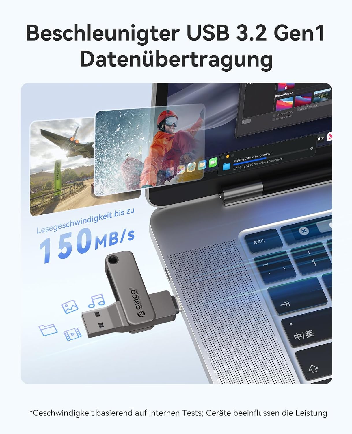 Detalle de ORICO USB Stick 64GB USB 3.2 Gen 1 Dual USB-C & USB-A – Tragbarer Speicherstick (EB05)