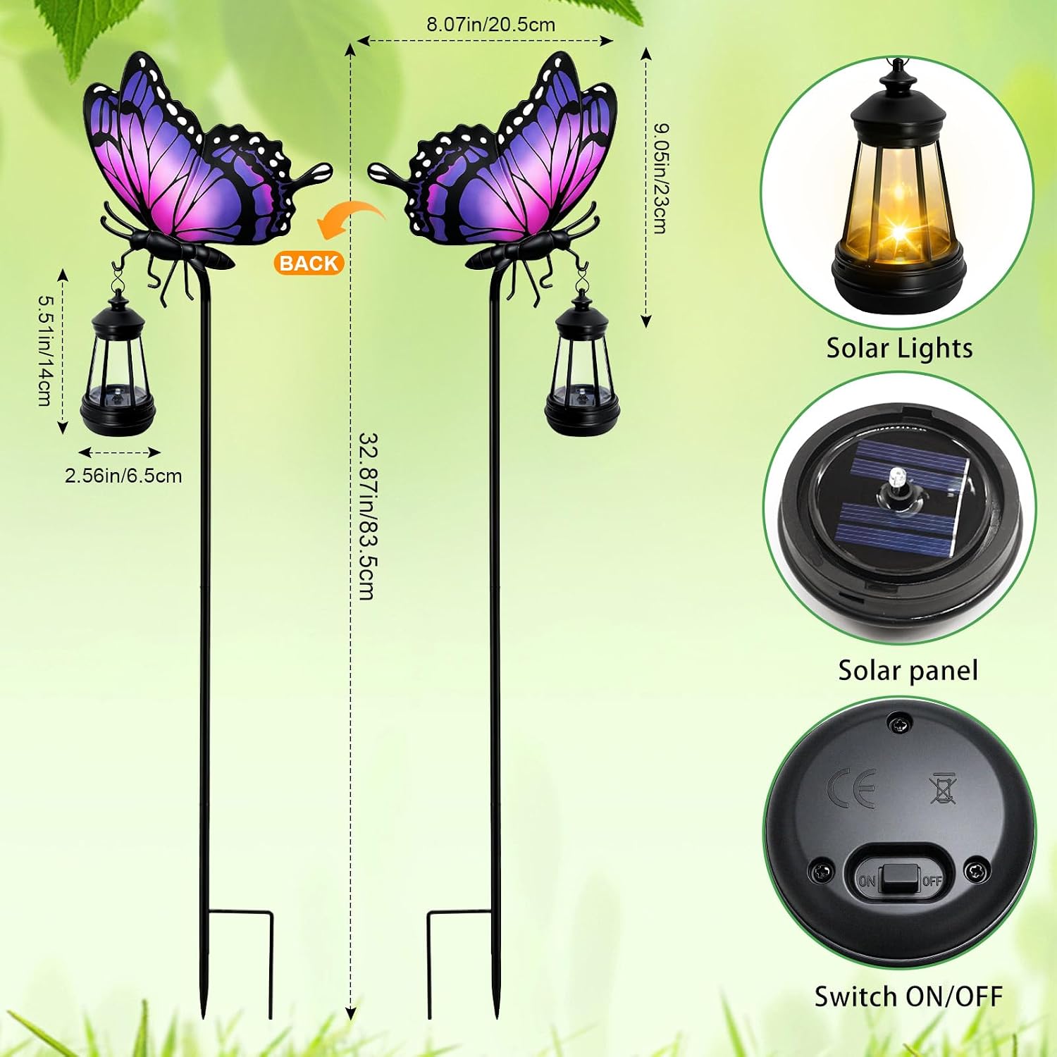 Detalle de MRHEPHAESTUS ZSHDTDDC Solar Butterfly Garden Stake, Purple Iron Decor