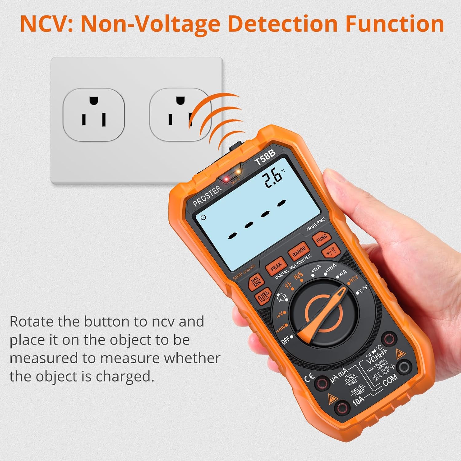 Detalle de Proster T58B Digital Multimeter, 9999 Counts True RMS with NCV