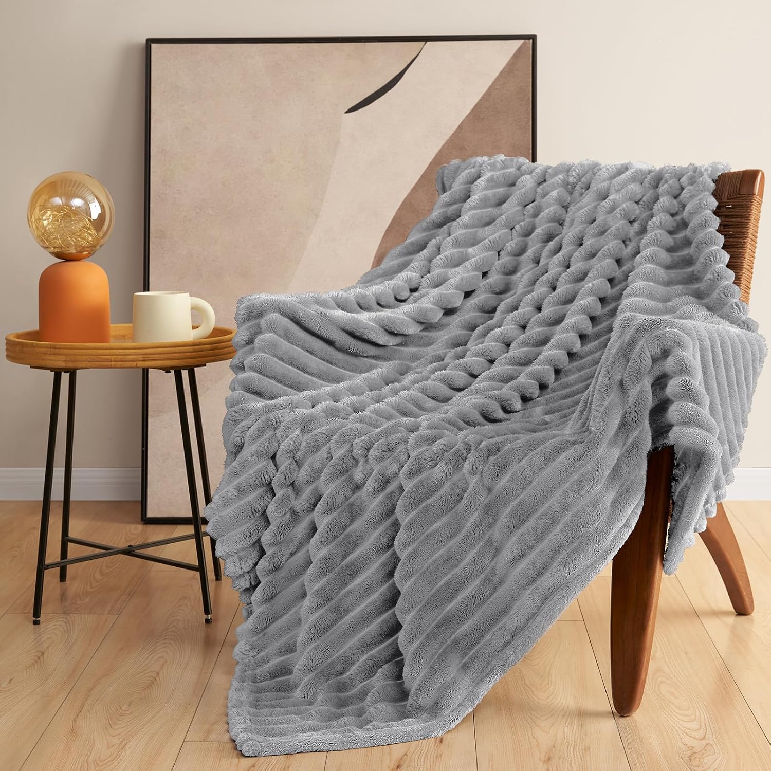 Thumbnail 6 de WAVVE Kuscheldecke aus Mikrofaser – 150x200 cm, hellgrau (Sofadecke & Tagesdecke)