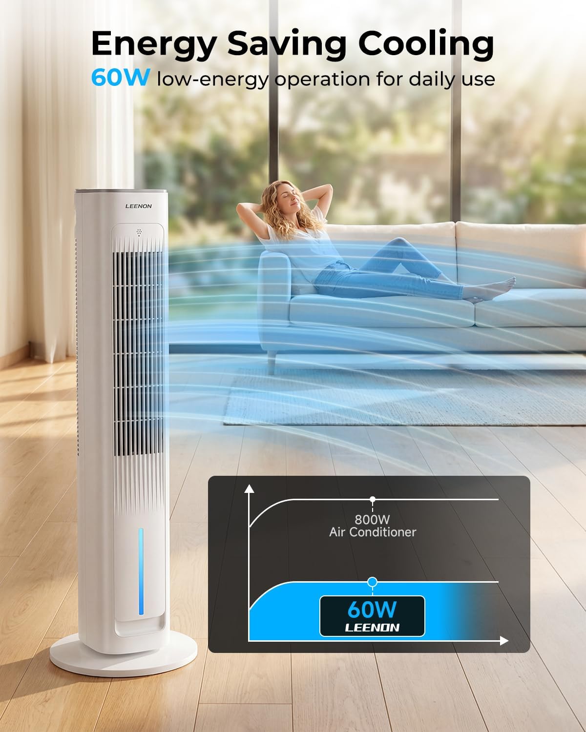 Detalle de LEENON 3in1 Evaporative Air Cooler – 38" Tower Fan with Remote