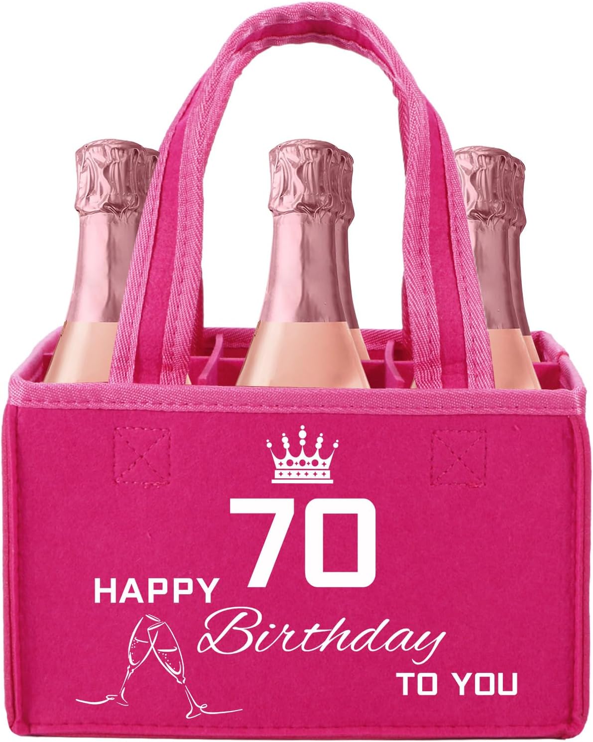 Thumbnail 6 de Flaschentasche zum 50 Geburtstag Frau – Geschenkset aus rosa Filz mit 50 GEBURTSTAG-Druck, Platz für bis zu 6 kleine Sektflaschen