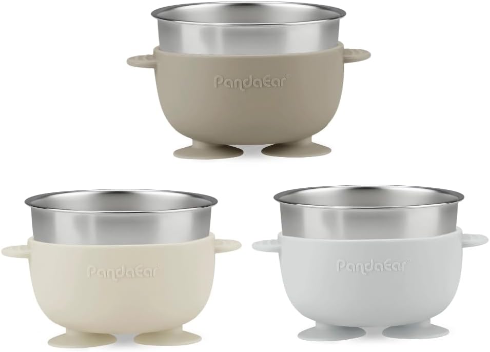 Detalle 1 de PandaEar Baby Suction Bowls, set met 3 roestvrijstalen kommen en 3 siliconenlepels