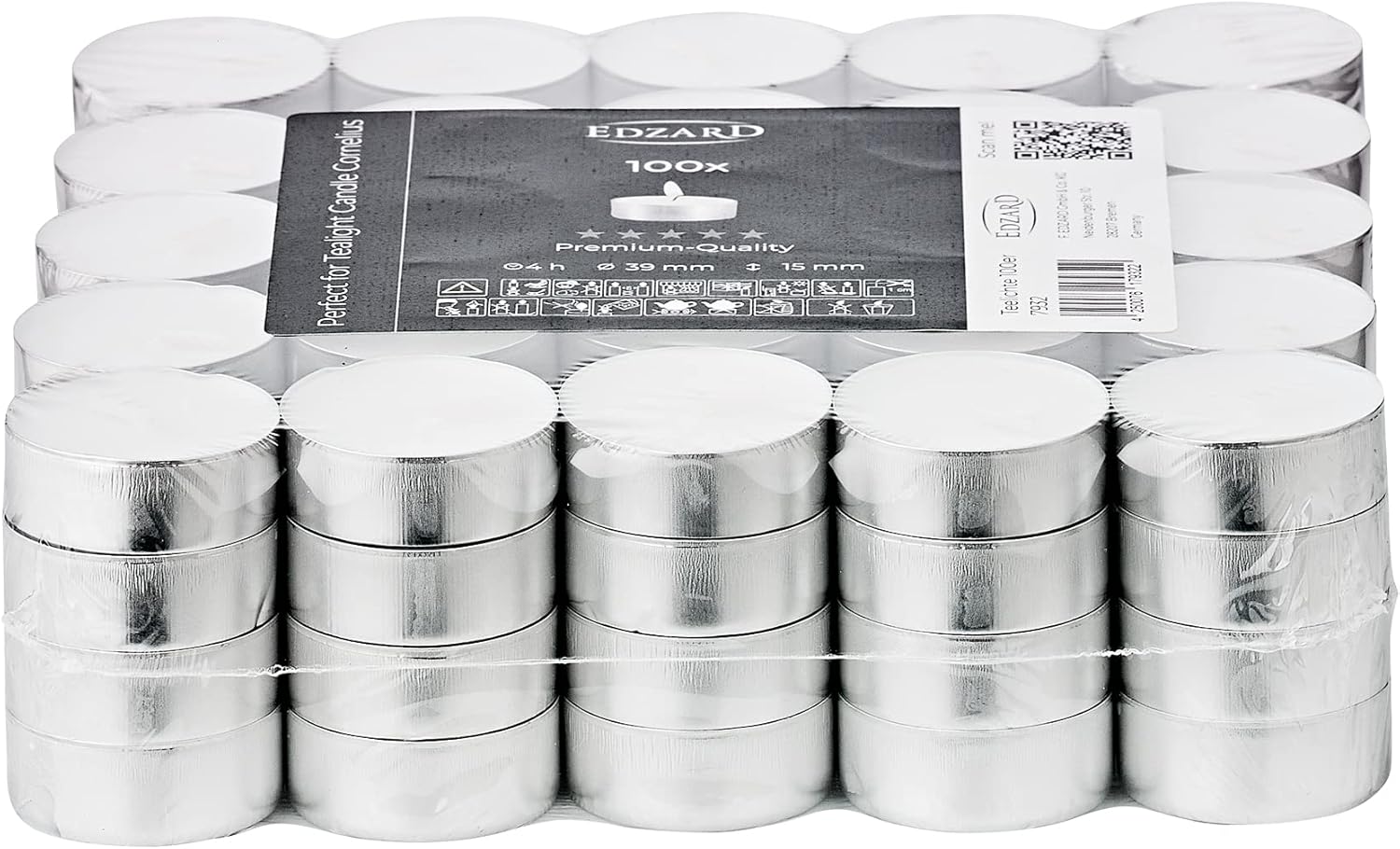 Thumbnail 1 de EDZARD 100 bougies chauffe-plat Ø39 mm – bougies blanches en paraffine, 4 h, non parfumées, lot pratique pour décor et usage quotidien