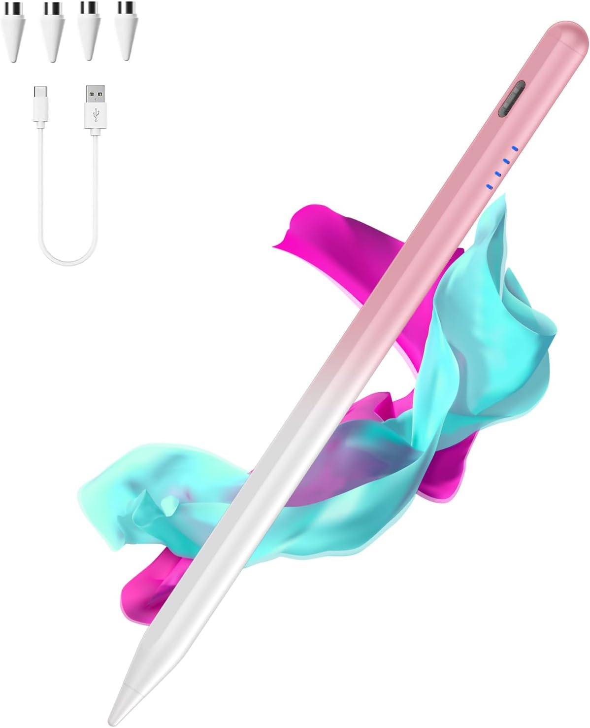 Detalle de Stylus Pens for Touch Screens: Type-C Tablet Pen with 4 Pom Tips, Gradient Pink