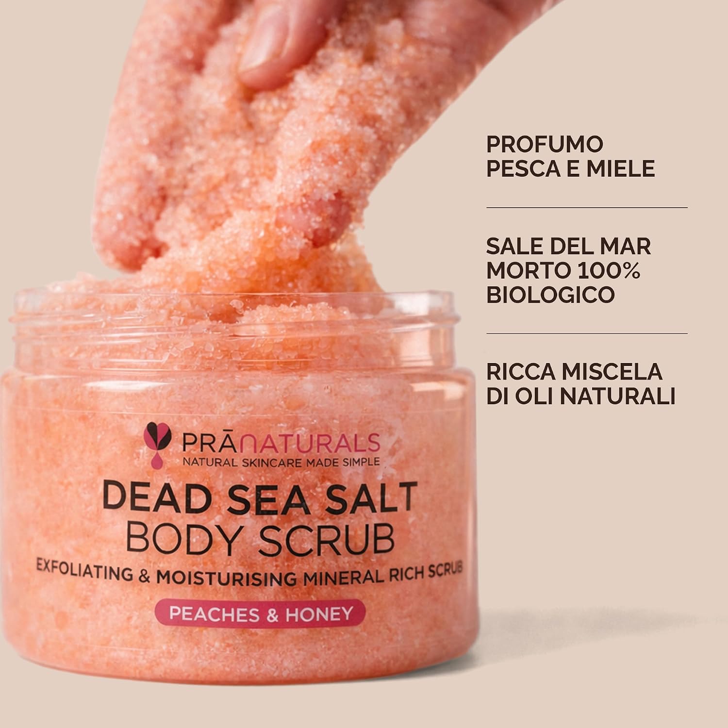 Detalle de Pranaturals Scrub Corpo Rivitalizzante ai Sali del Mar Morto 500 g – Esfoliante nutriente per tutti i tipi di pelle