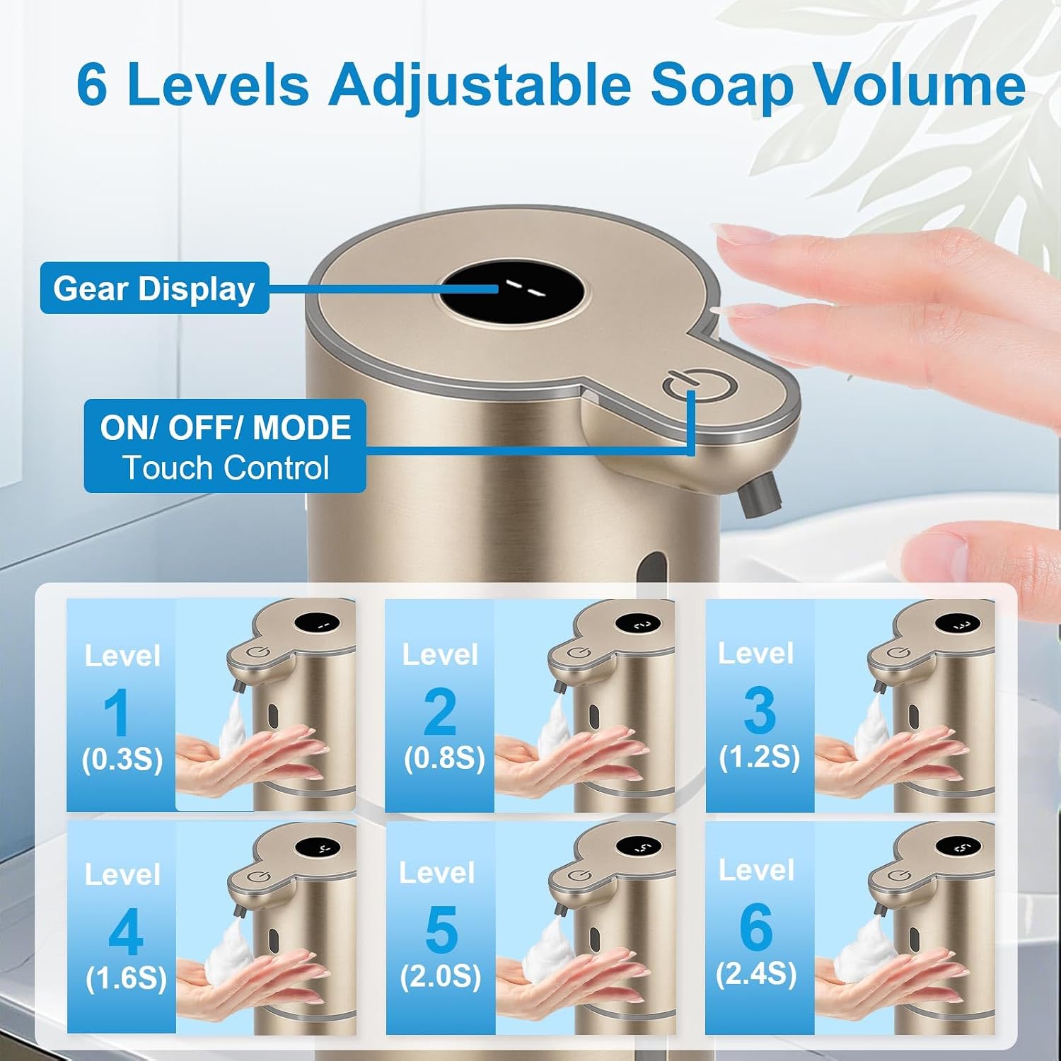 Detalle de OHIFAST OFASDGDP18F Touchless Foaming Soap Dispenser, Gold, 380 mL