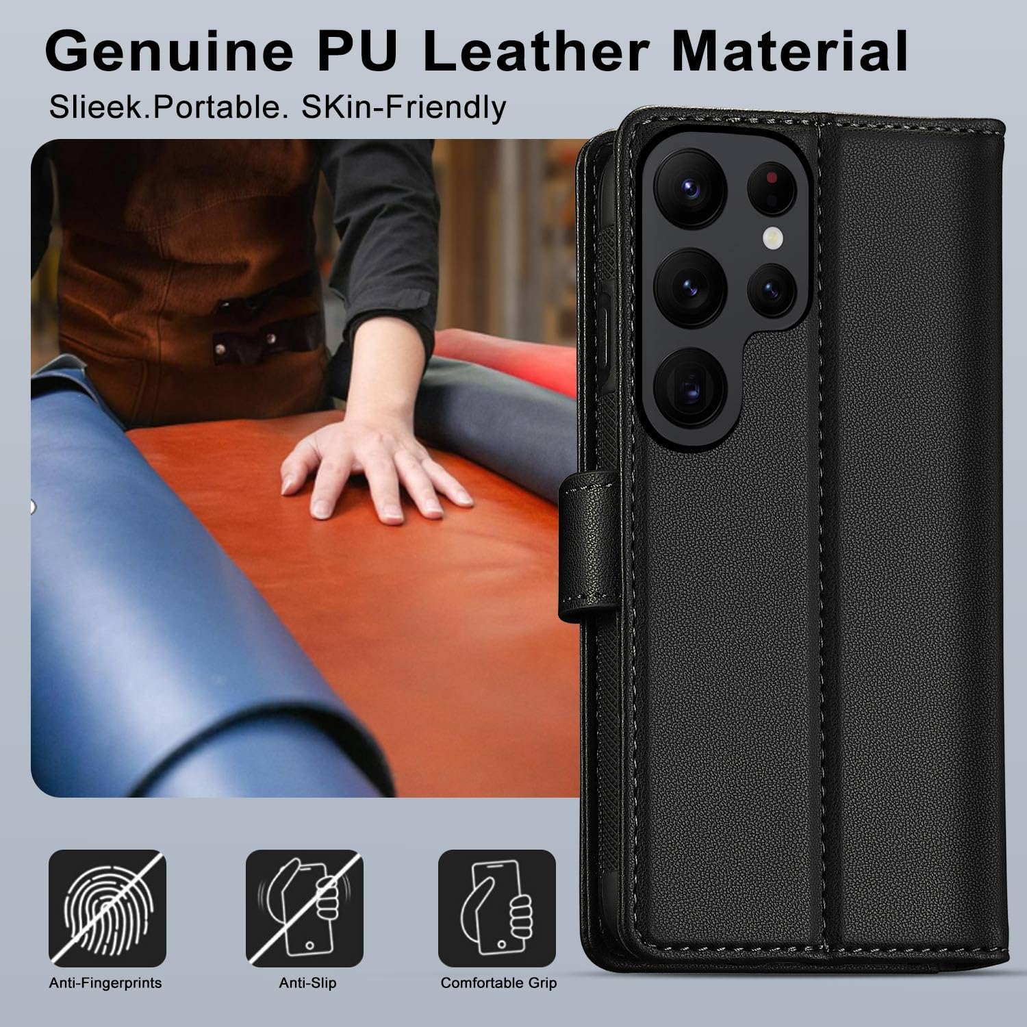 Thumbnail 5 de XTCASE Magnétique 2-en-1 coque avec housse en cuir PU amovible pour Samsung Galaxy S26 Ultra 5G (compatible MagSafe) – Noir