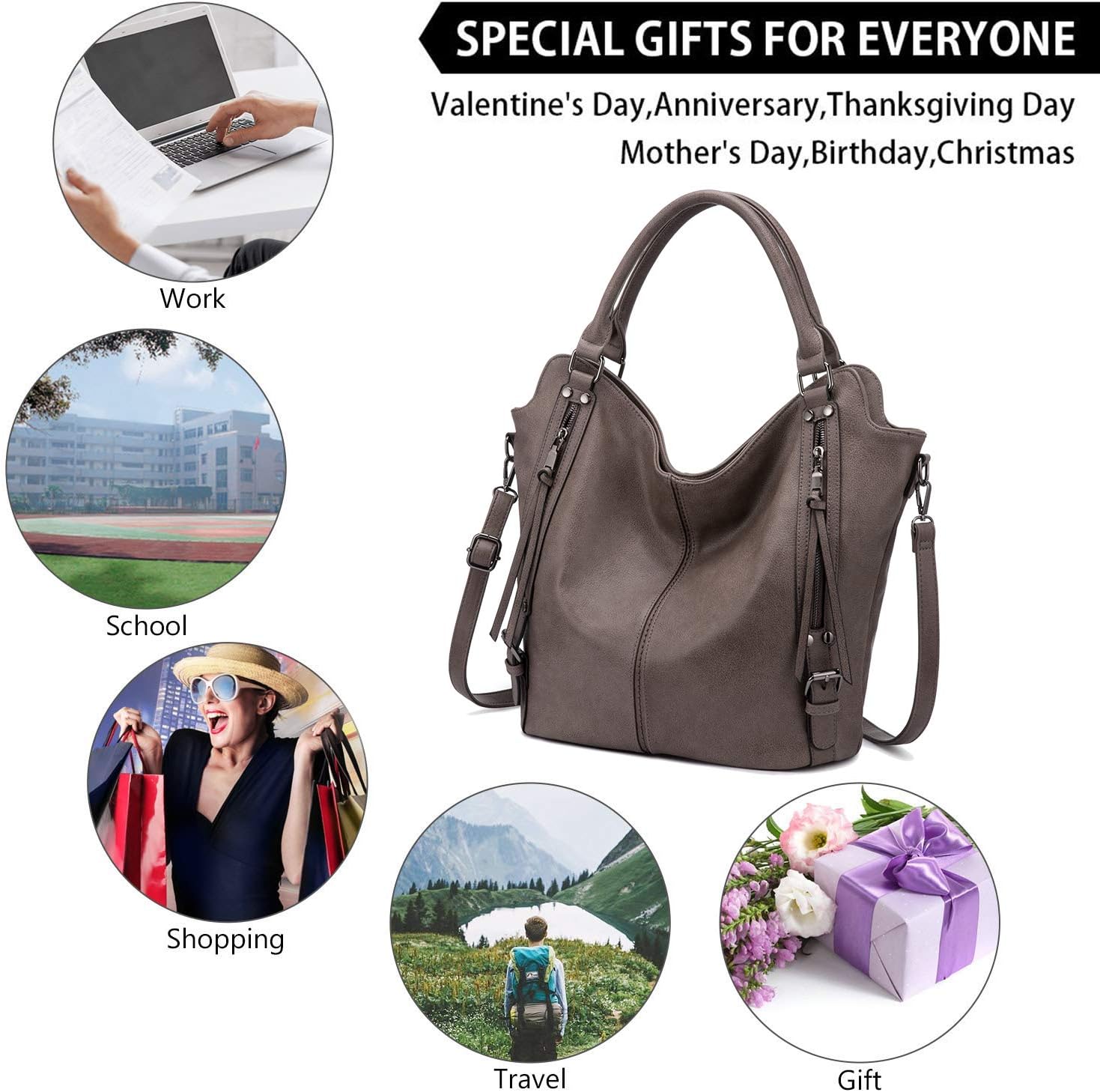 Thumbnail 6 de RealER Borsa Donna Set (2 pezzi) grande hobo tote + clutch in eco-pelle taupe