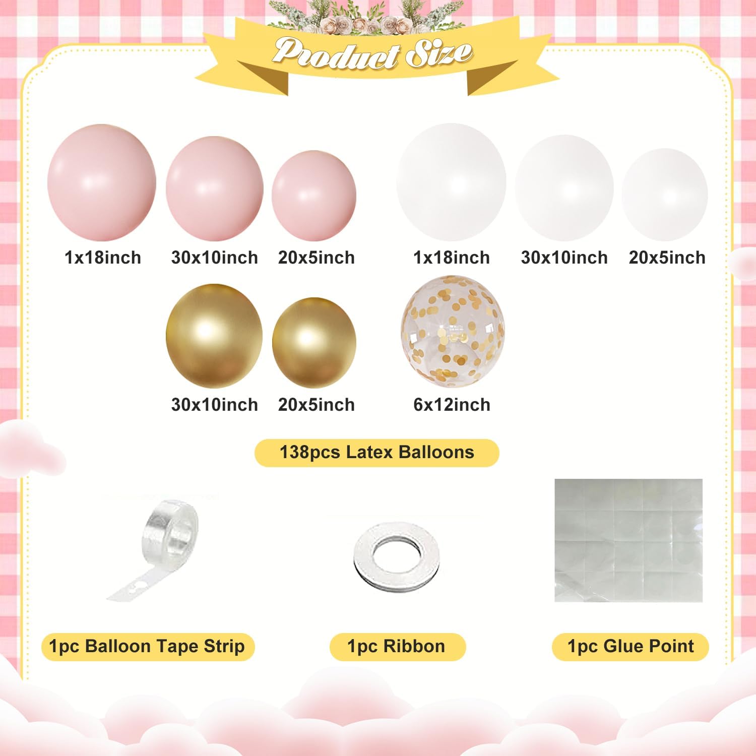 Detalle de Pink and White Balloon Arch Kit, 138 Pcs: Pastel Garland for Birthdays, Baby Showers, Weddings