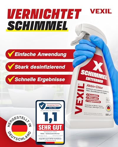 Detalle de VEXIL Profi Schimmelentferner – Extra stark mit Aktiv-Chlor, Hafteffekt, 500 ml