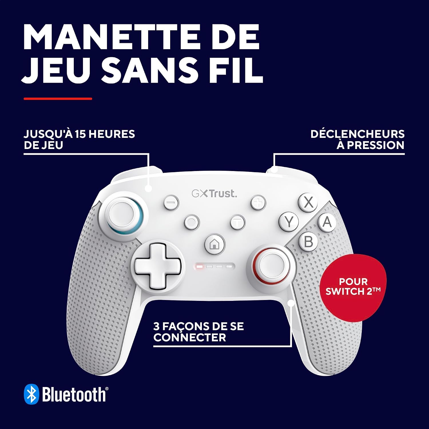 Detalle de GXTrust Muta Manette Switch Sans Fil avec Bluetooth – Blanc, autonomie jusqu’à 15 h
